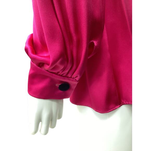 VTG Polatof Women’s Top SZ M/ L Italian Designer Silk And Velvet Hot Pink Black - Picture 5 of 6